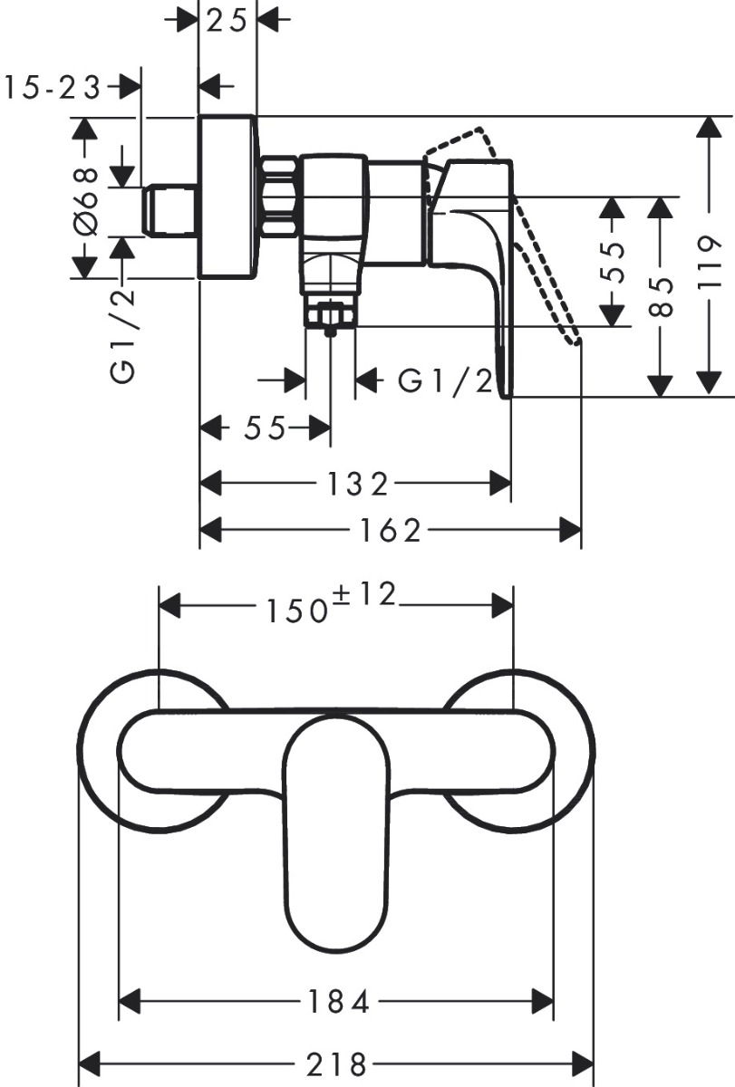 Hansgrohe Rebris S Single Lever Shower Mixer For Exposed Installation - Matt Black - 72640670