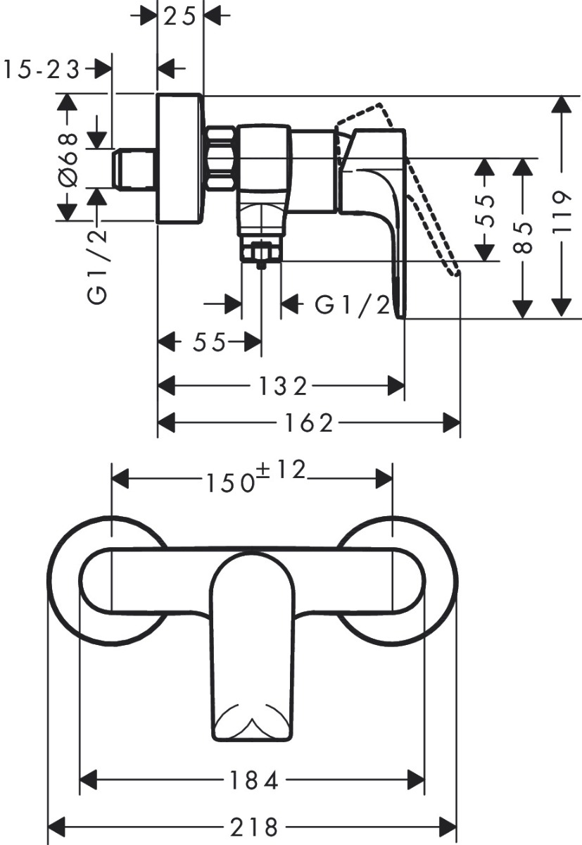 Hansgrohe Rebris E Single Lever Shower Mixer For Exposed Installation - Matt Black - 72650670