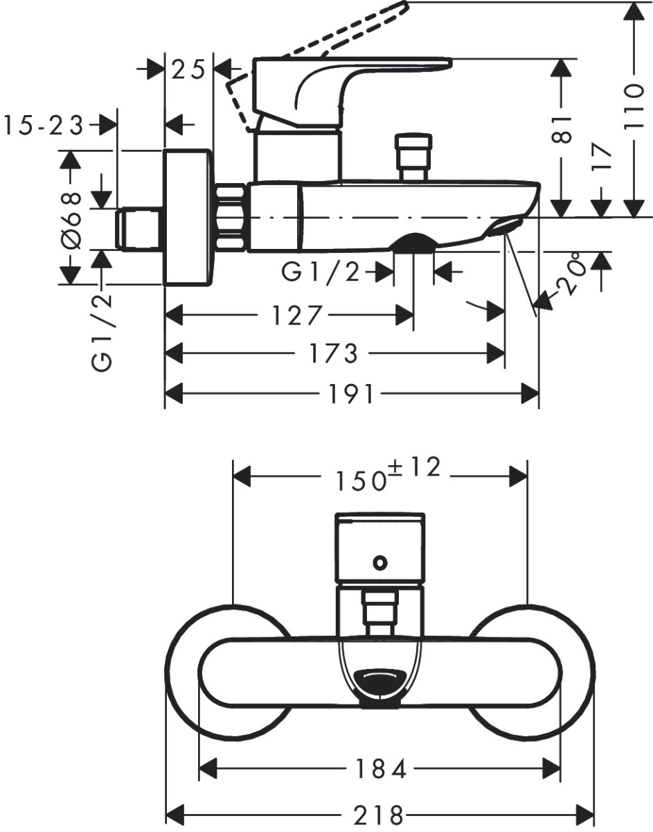 Hansgrohe Rebris S Single Lever Bath Mixer For Exposed Installation - Matt Black - 72440670