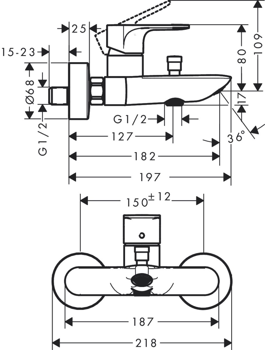 Hansgrohe Rebris E Single Lever Bath Mixer For Exposed Installation - Matt Black - 72450670