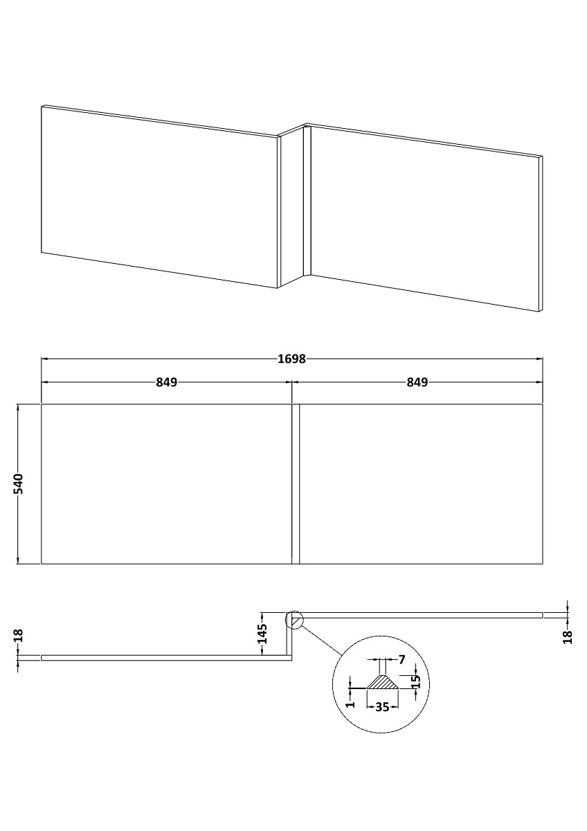 Hudson Reed Shower Bath Front Panel 1700mm Wide - Satin Anthracite - NMP1435