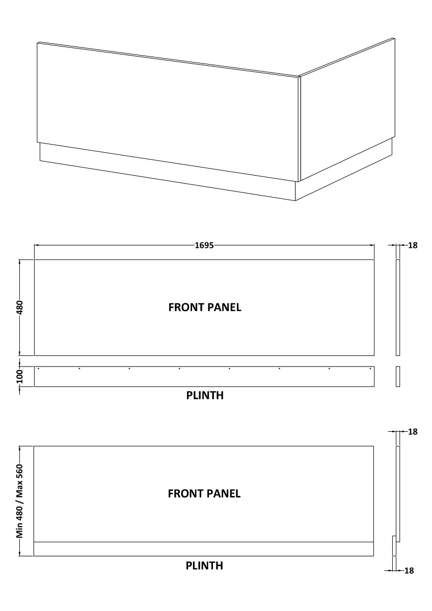 Hudson Reed Bath Front Panel & Plinth 1700mm - Satin Green - BPR805