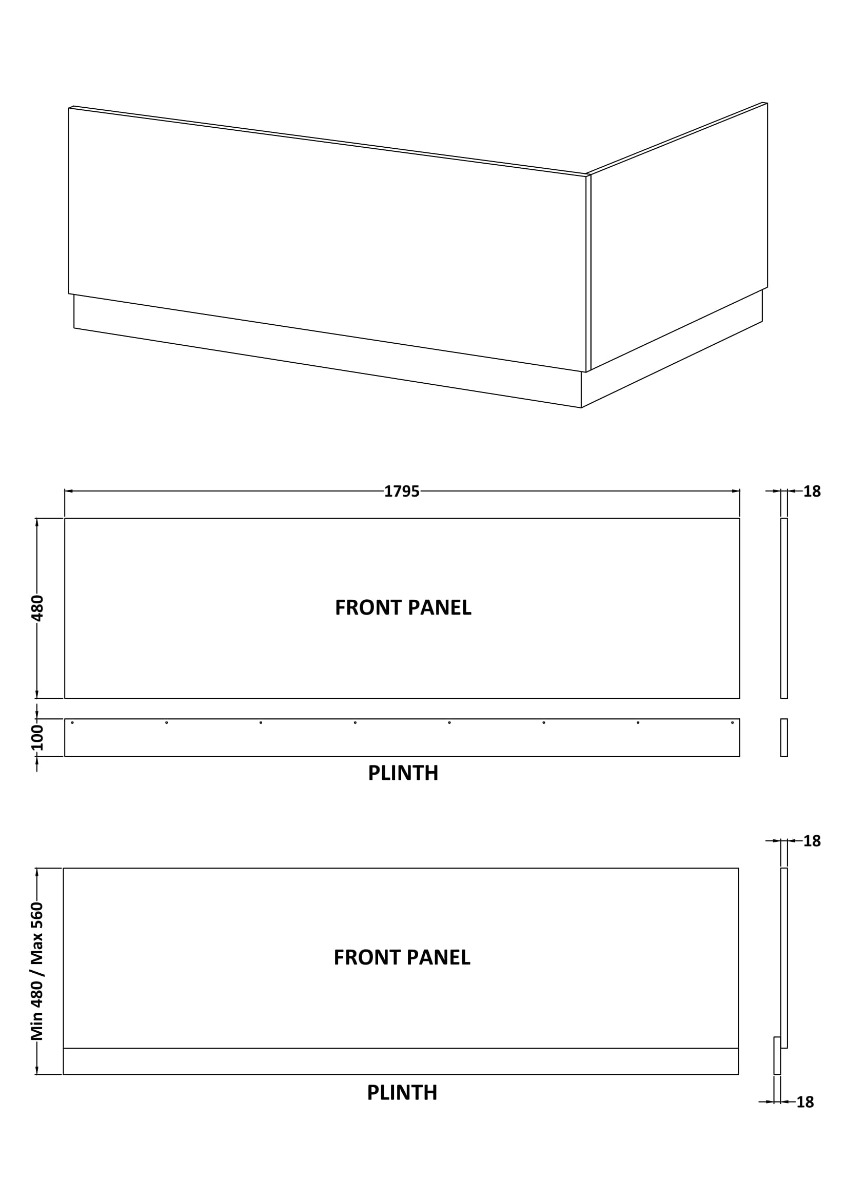 Hudson Reed Juno Front Panel & Plinth 1800mm Wide - Satin Anthracite - BPR1407
