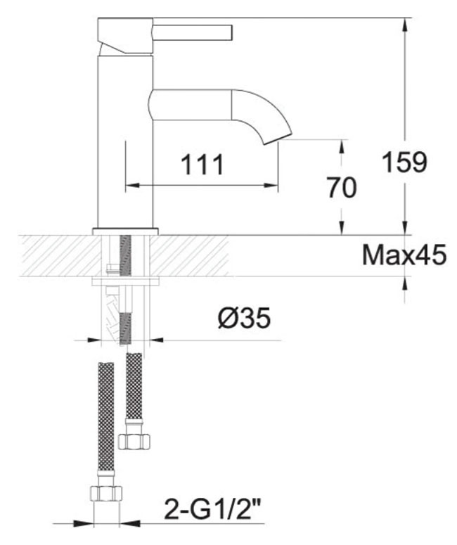 JTP Vos Single Lever Brushed Black Basin Mixer - 27008ABBL - 159mmx111mm