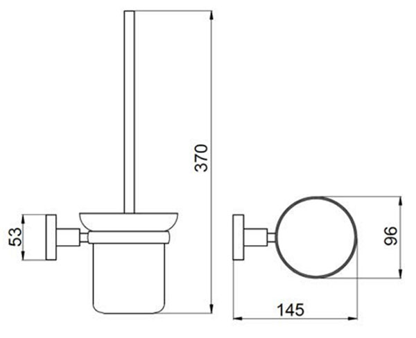 JTP Vos Toilet Brush & Holder Matt Black - 28165MB - 96mmx370mmx145mm