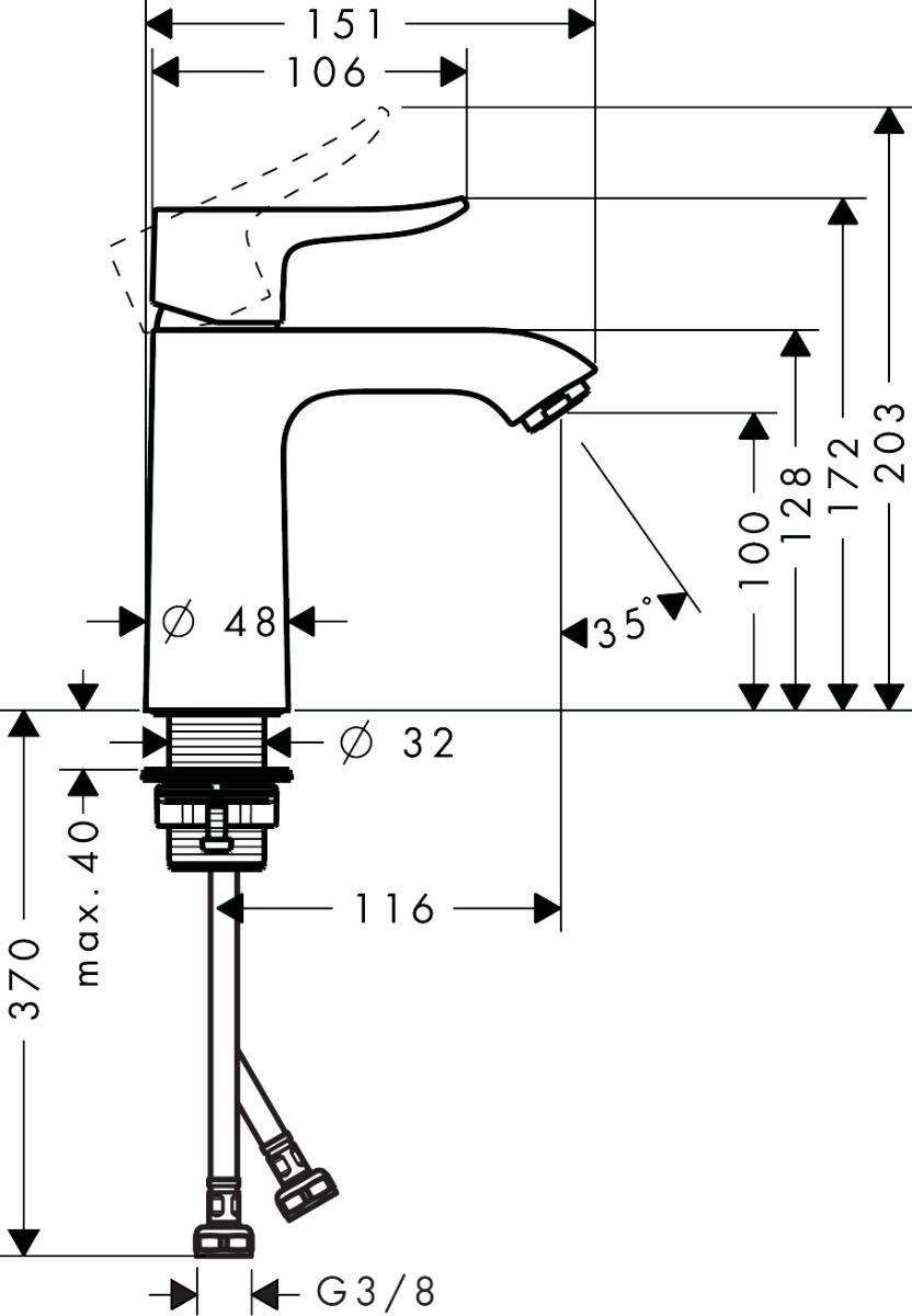 Hansgrohe Metris Single Lever Basin Mixer 110 Lowflow 3.5 L/m Without Waste - Chrome - 31204000