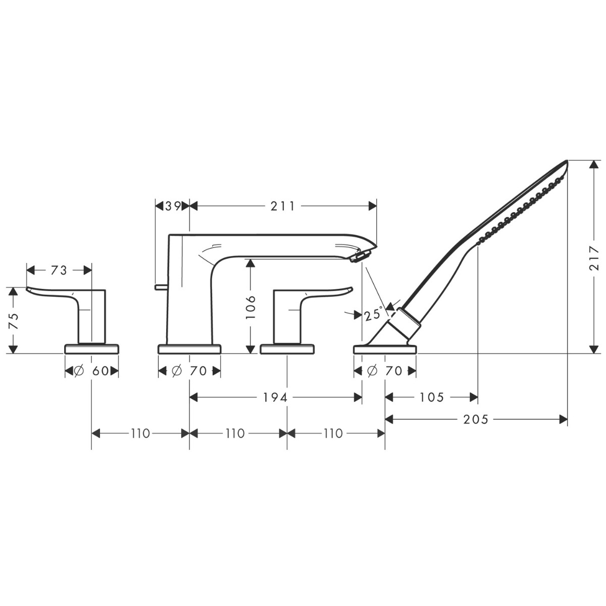 Hansgrohe Metris 4-hole Rim-mounted Bath Mixer - Chrome - 31442000