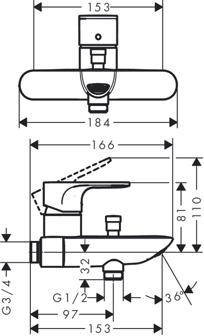 Hansgrohe Rebris E Single Lever Bath Mixer For Exposed Installation - Chrome - 72452000
