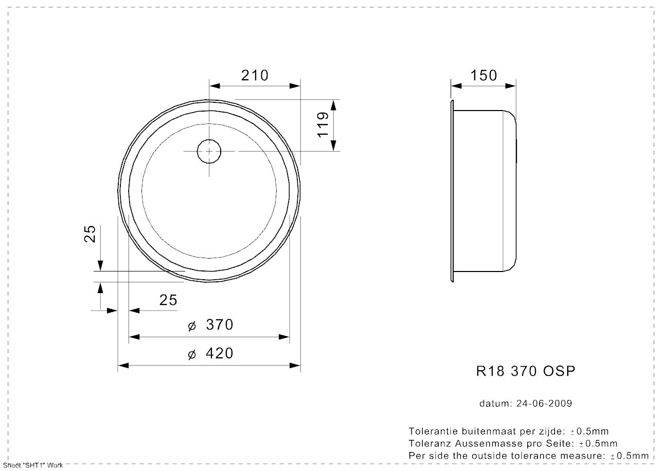 Reginox Stainless Steel Single Round Bowl Kitchen Sink - R18 370 OSP - 420mmx150mm