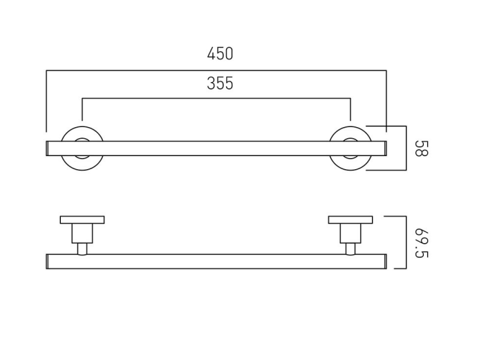 Vado Elements Towel Rail 450Mm (18'') - Chrome - Ele-184-45-C/P - 450mmx58mmx69.5mm