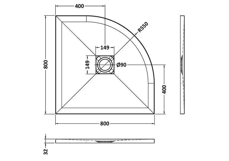 Hudson Reed Quadrant Shower Tray 800mm X 800mm - Slate Grey - NLT71105