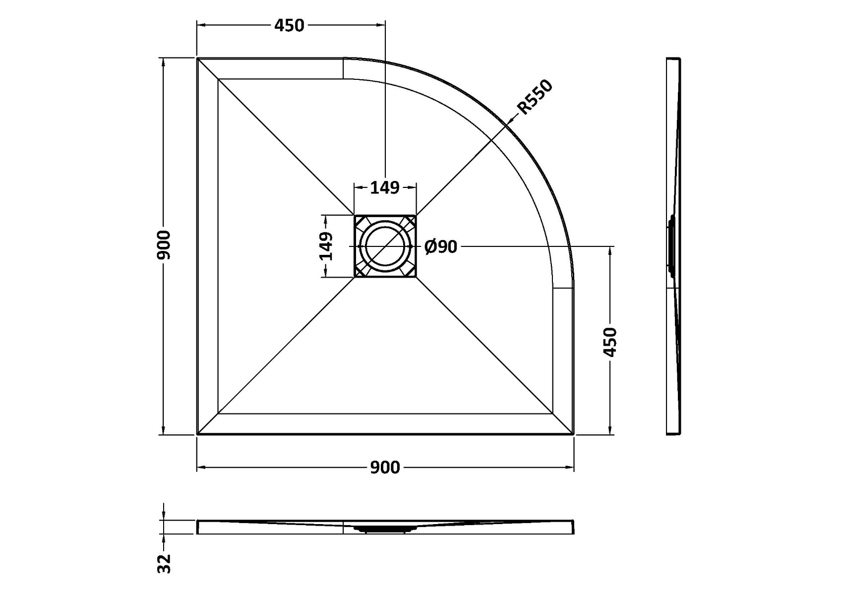 Hudson Reed Quadrant Shower Tray  900mm X 900mm - Slate Grey - NLT71106