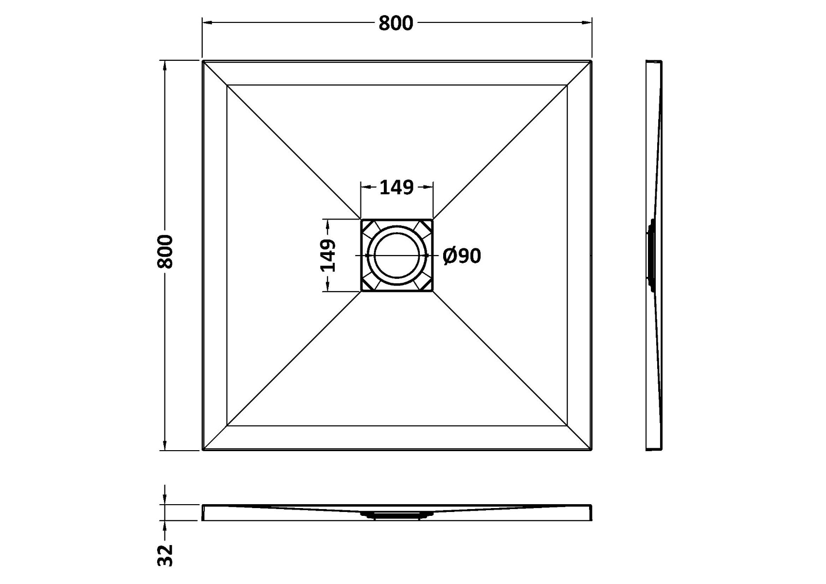 Hudson Reed Square Shower Tray 800mm X 800mm - Slate White - NLT61006