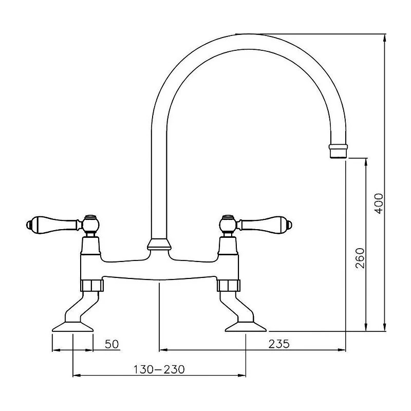 Abode Ludlow Traditional Bridge Dual Lever Chrome Kitchen Sink Mixer Tap - AT1029 - 400mmx235mm