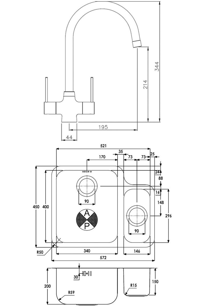 Abode Matrix 1.5 LH Bowl Stainless Steel Kitchen Sink with Nexa Sink Tap 572mm Length x 450mm Wide - ABDP0037