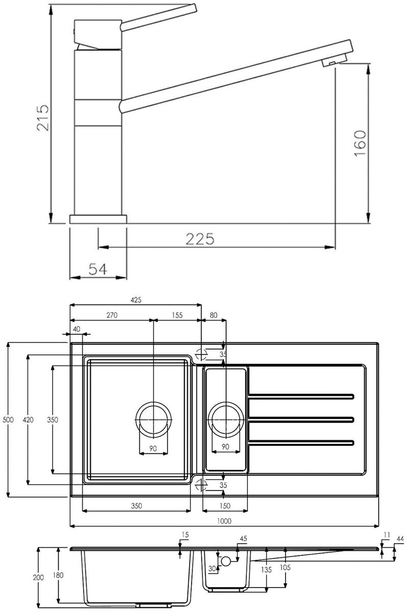 Abode Xcite 1.5 Bowl Black Metallic Granite Kitchen Sink with Specto Sink Tap 1000mm Length x 500mm Wide - ABDP0024