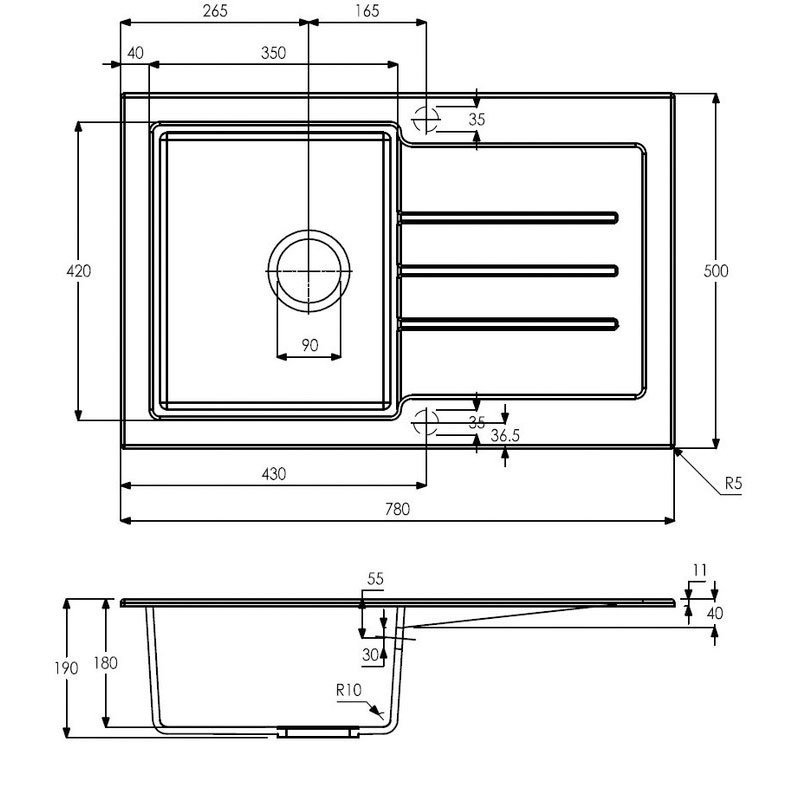 Abode Xcite 1.0 Bowl Grey Metallic Granite Inset Kitchen Sink 780mm Length x 500mm Wide - AW3161