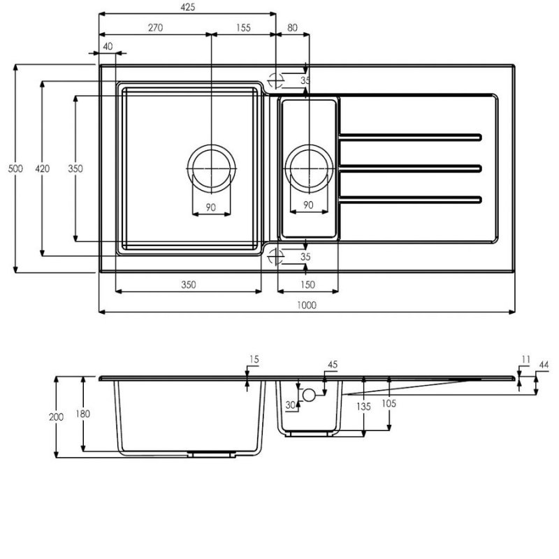 Abode Xcite 1.5 Bowl Grey Metallic Granite Inset Kitchen Sink 1000mm Length x 500mm Wide - AW3162