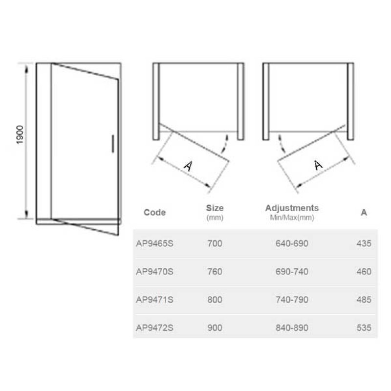 April Identiti Modern 8mm Glass Pivot Shower Door 700mm Wide - Polished Silver - AP9465S