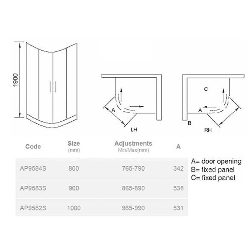 April Identiti Modern Quadrant Shower Enclosure 800mm x 800mm 8mm Glass - Clear - AP9584S
