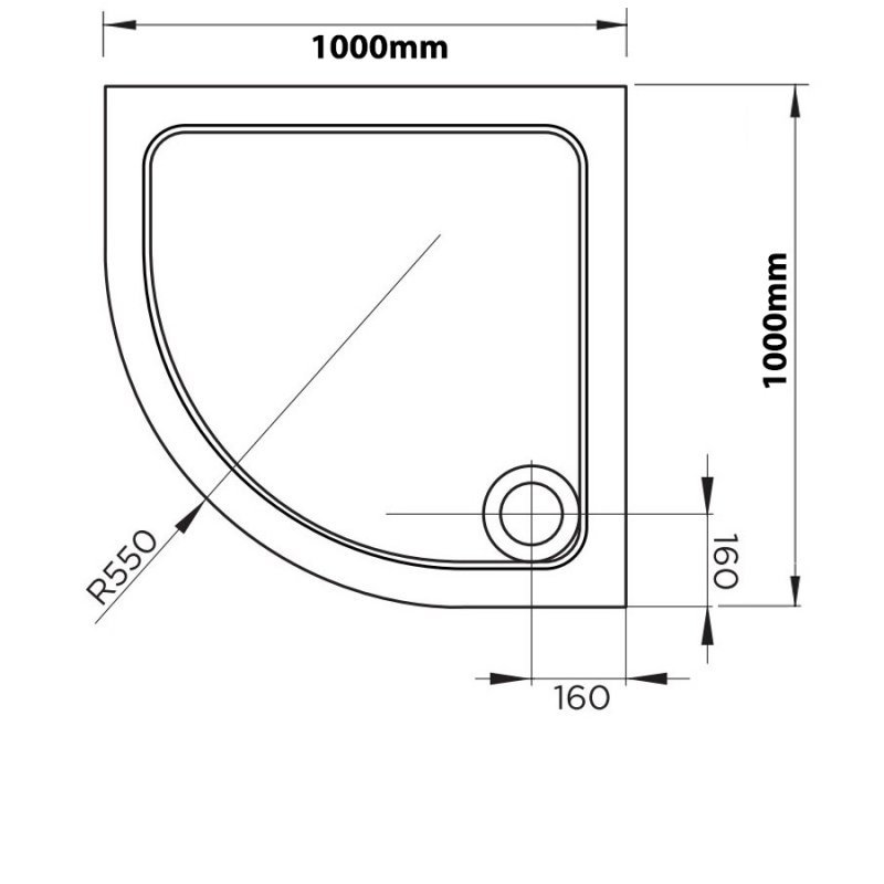 April Quadrant Modern Stone Resin Corner Shower Tray 1000mm x 1000mm - White - TR9-1010Q