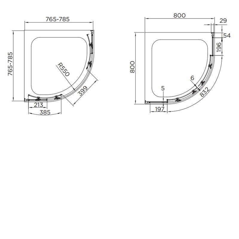 Aquadart 6mm Glass Venturi 6 Double Sliding Quadrant Shower Enclosure 800mm x 800mm - Clear - AQ9301S - 800mmx1900mmx800mm