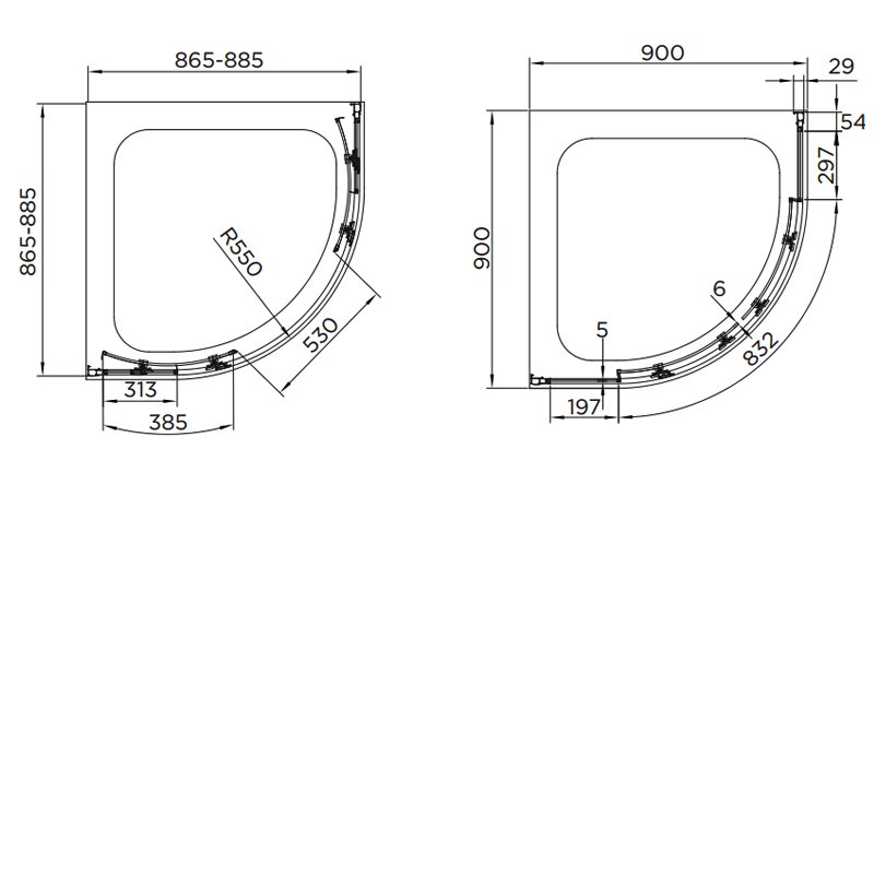 Aquadart 6mm Glass Venturi 6 Double Sliding Quadrant Shower Enclosure 900mm x 900mm - Clear - AQ9302S