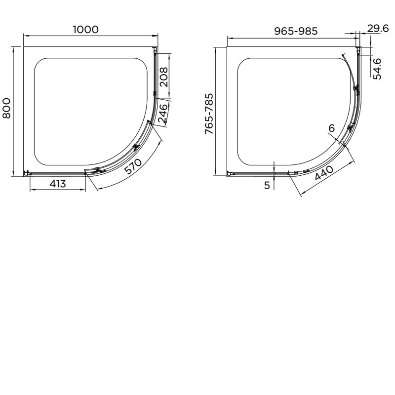 Aquadart 6mm Glass Venturi 6 Single Offset Quadrant Shower Enclosure 1000mm x 800mm - Clear - AQ9365S
