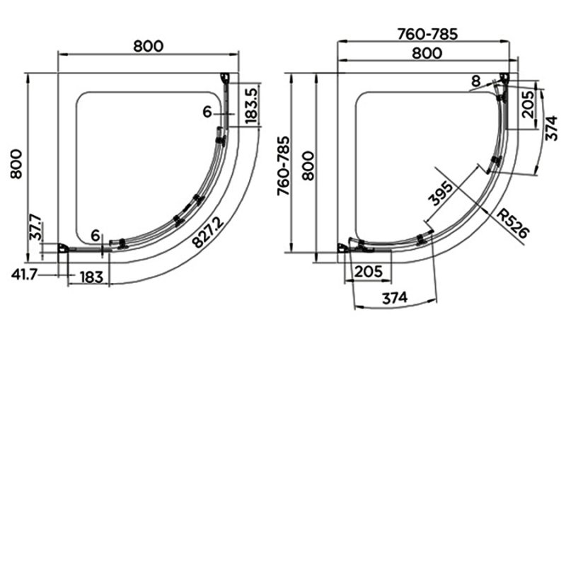 Aquadart 8mm Glass Venturi 8 Double Sliding Quadrant Shower Enclosure 800mm x 800mm - Clear - AQ8100S