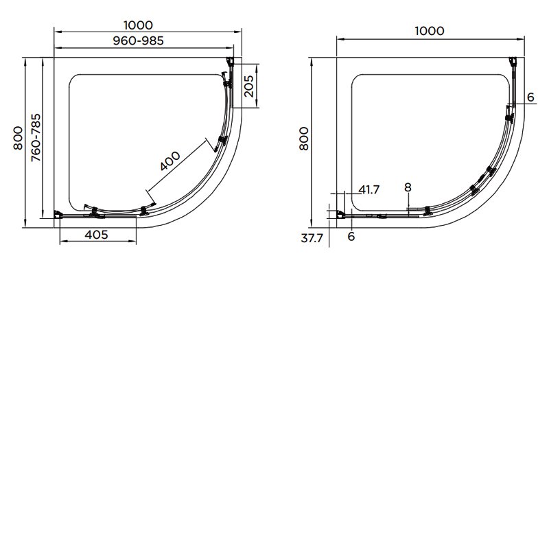Aquadart 8mm Glass Venturi 8 Double Sliding Offset Quadrant Shower Enclosure 1000mm x 800mm - Clear - AQ8110S