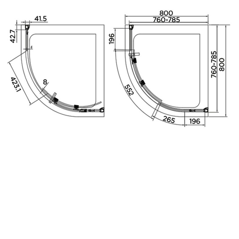 Aquadart 8mm Glass Venturi 8 Single Quadrant Shower Enclosure 800mm x 800mm - Clear - AQ8120S
