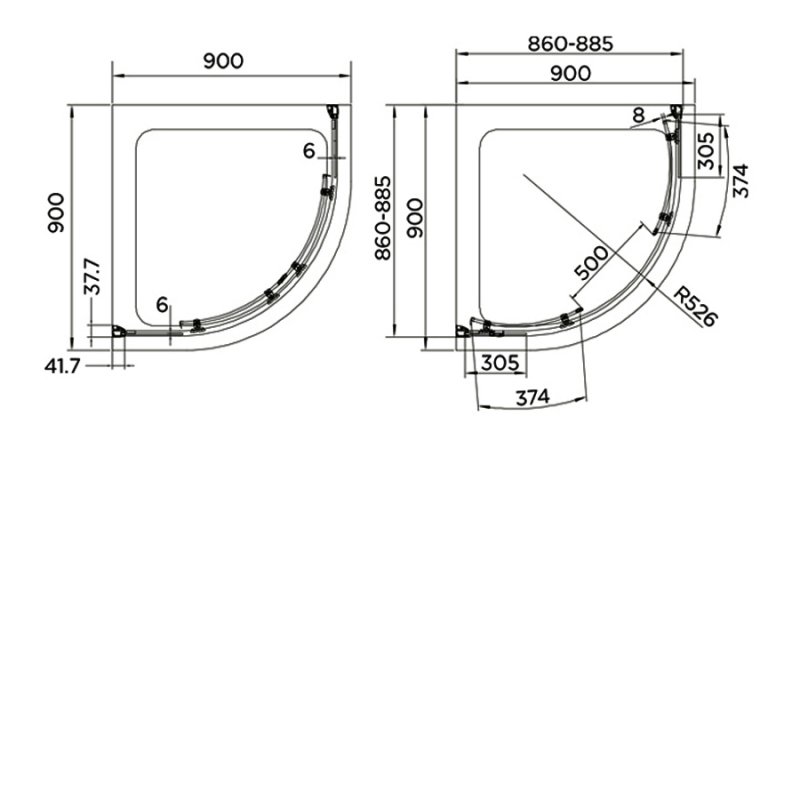 Aquadart 8mm Glass Venturi 8 Double Sliding Quadrant Shower Enclosure 900mm x 900mm - Clear - AQ8150S