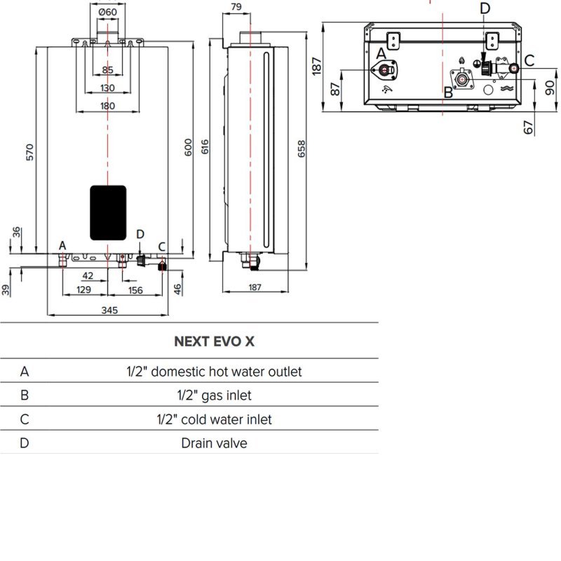 Ariston Next Evo X Modern Gas Instantaneous 16 NG Water Heater - White - 3632533