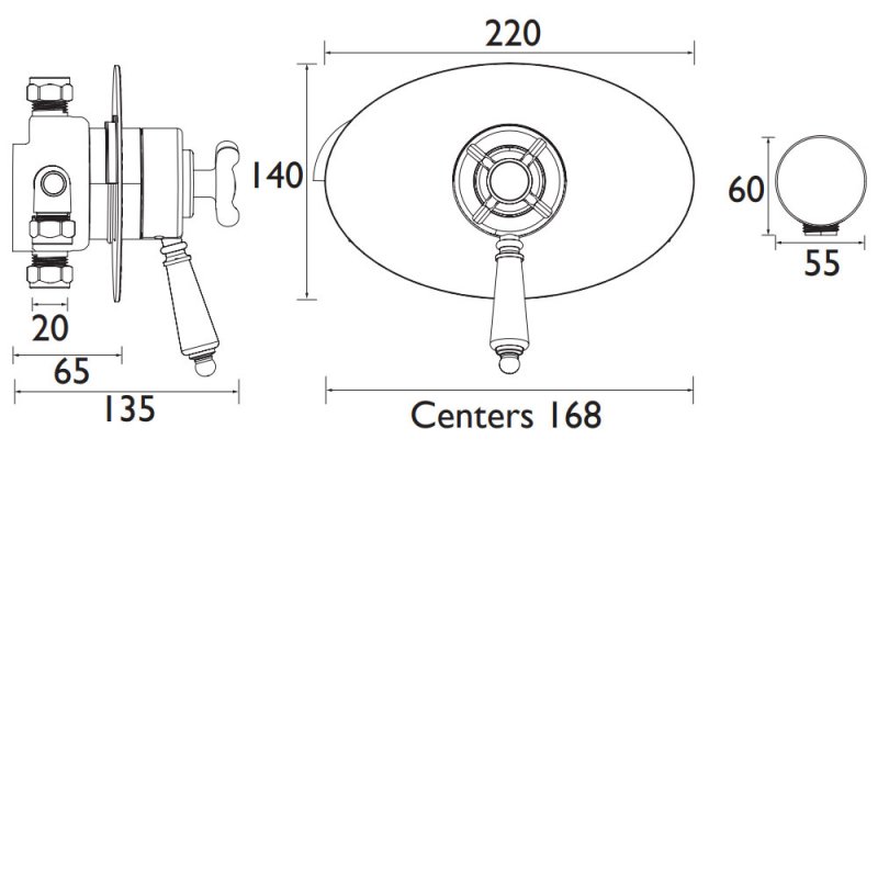 Bristan 1901 Traditional Concealed Concentric Shower Valve - Chrome - N2 CSHCVO C - 220mmx140mmx135mm