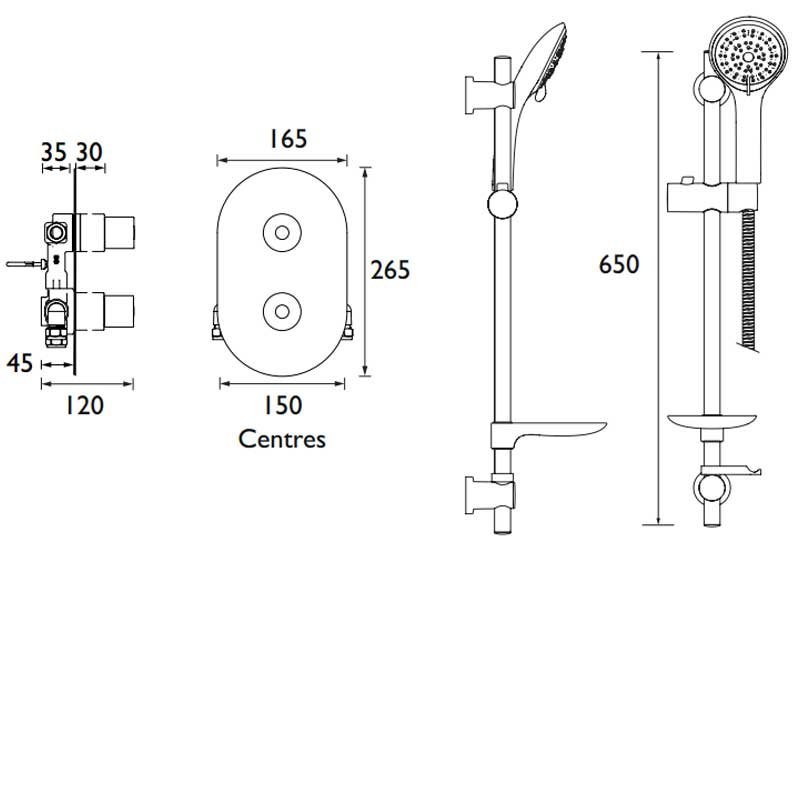 Bristan Artisan Dual Concealed Modern Mixer Shower with Shower Kit - Chrome - AR3 SHCMT C - 650mm