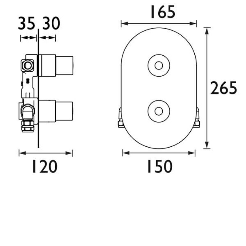 Bristan Artisan Dual Control Thermostatic Recessed Valve Only - Chrome - AR3-SHCVO-C - 165mmx265mmx45mm