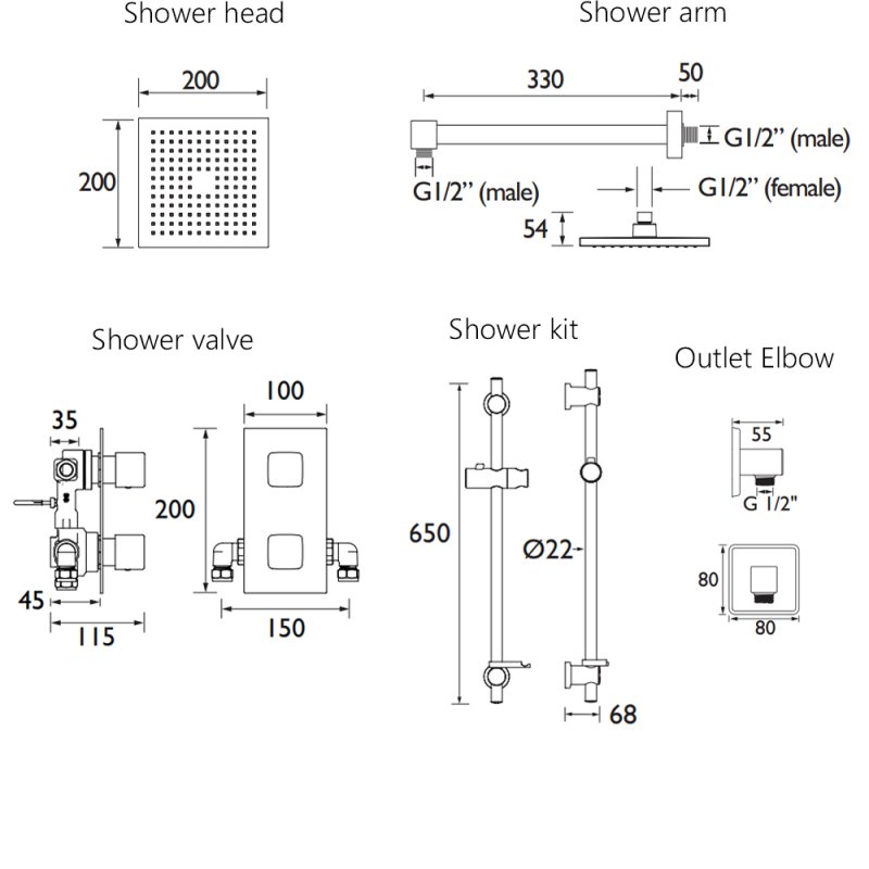 Bristan Cobalt Dual Concealed Fixed Head Mixer Shower with Shower Kit - Chrome - COBALT SHWR PK
