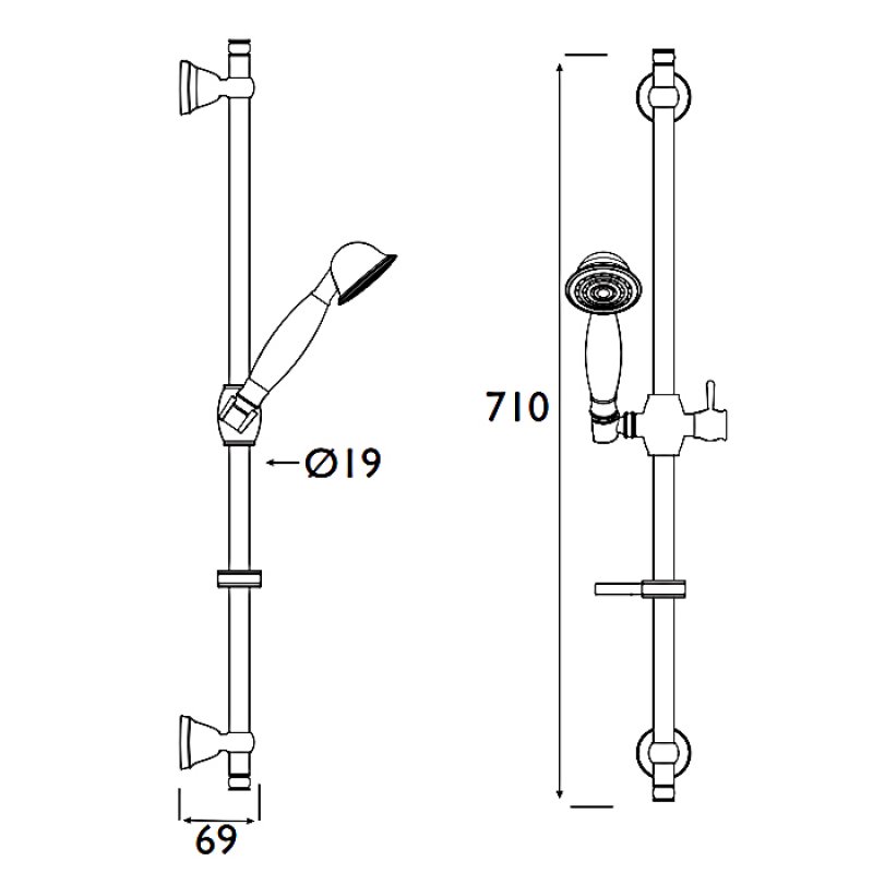 Bristan Traditional Shower Slider Rail Kit - Chrome Plated - KIT106 C
