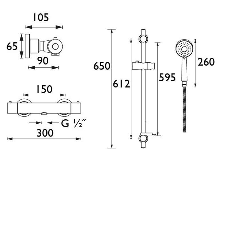 Bristan Frenzy FastFit CoolTouch Bar Mixer Shower with Shower Kit - Chrome - FZ SHXMMCTFF C - 274mmx650mmx89mm