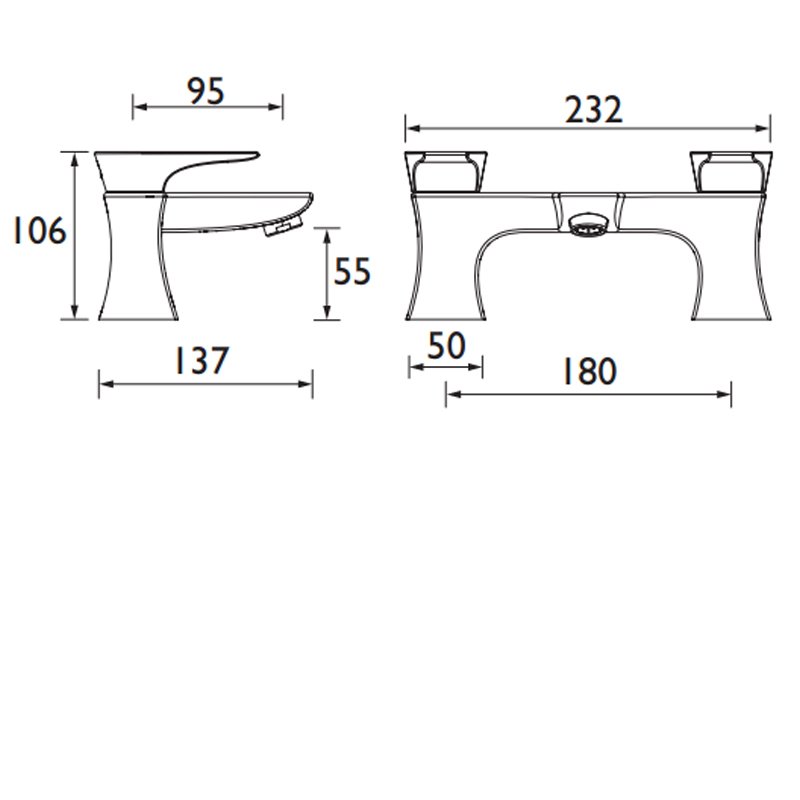 Bristan Hourglass Modern Pillar Mounted Bath Filler Tap - Chrome - HOU BF C - 232mmx106mmx137mm