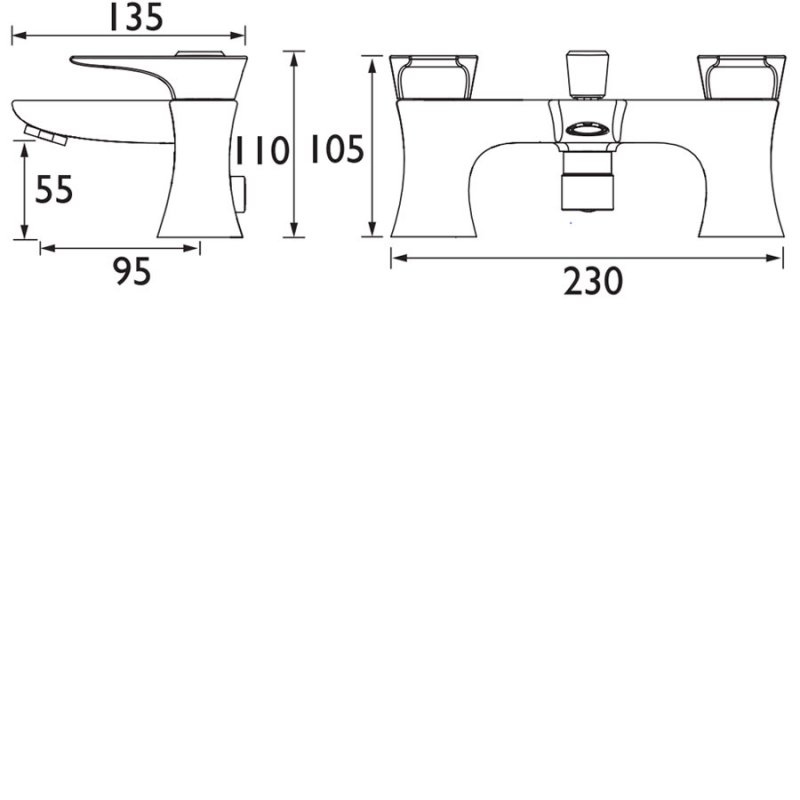 Bristan Pillar Mounted Hourglass Bath Shower Mixer Tap - Chrome - HOU BSM C - 105mmx95mm