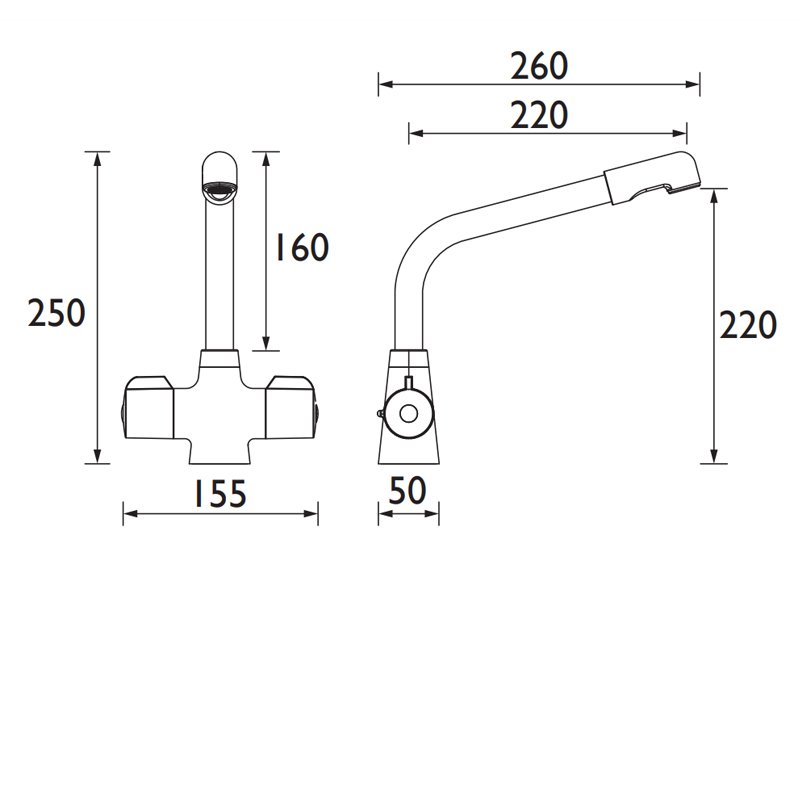 Bristan Manhattan Dual Handle EasyFit Mono Kitchen Sink Mixer Tap - White - MH SNK EF WHT - 250mm