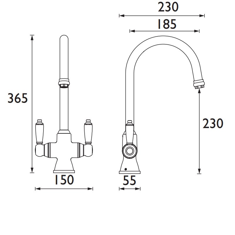 Bristan Renaissance EasyFit Dual Handle Mono Kitchen Sink Mixer - Chrome - RS SNK EF C - 150mmx365mmx230mm