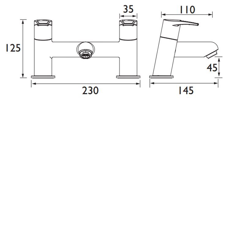 Bristan Smile Modern Manual Pillar Mounted Bath Filler Tap  - Chrome - SM BF C - 230mmx125mmx145mm