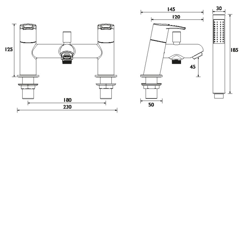 Bristan Smile Pillar Mounted Bath Shower Mixer Tap - Chrome - SM BSM C - 230mmx125mmx145mm