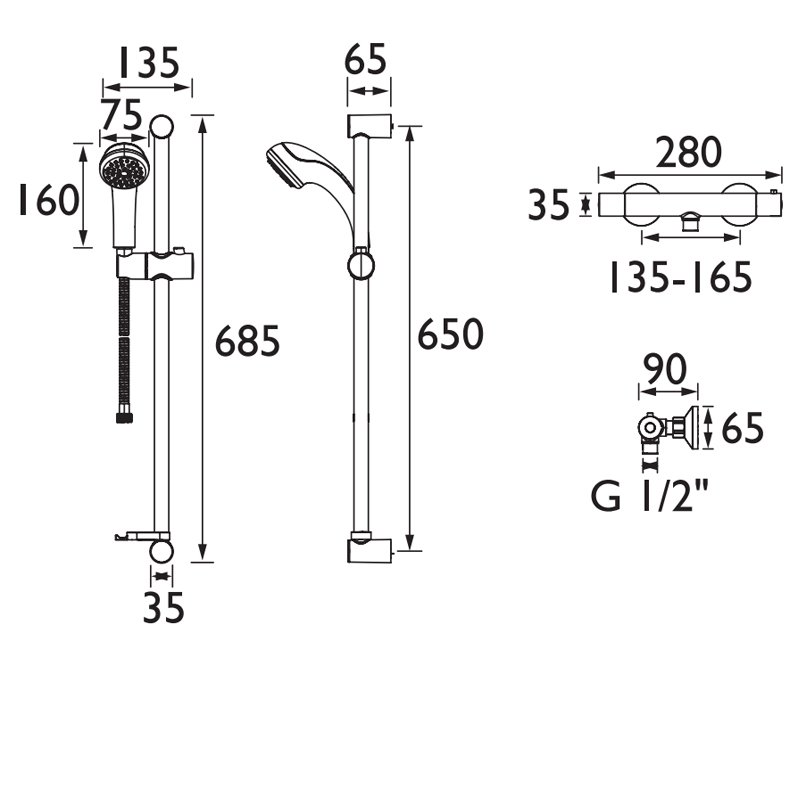 Bristan Zing Modern Cool Touch Bar Mixer Shower with Shower Kit - ZI SHXSMCT C - 135mmx660mmx65mm