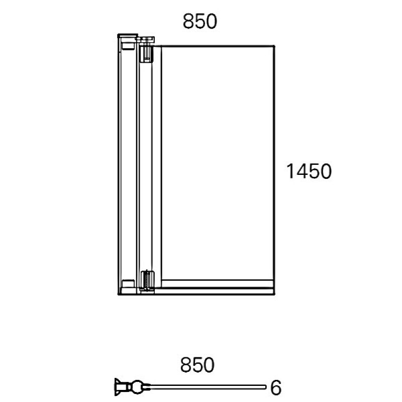 Cleargreen 6mm Glass Square Hinged Bath Screen 1450mm High x 850mm Wide - Clear -  BS1