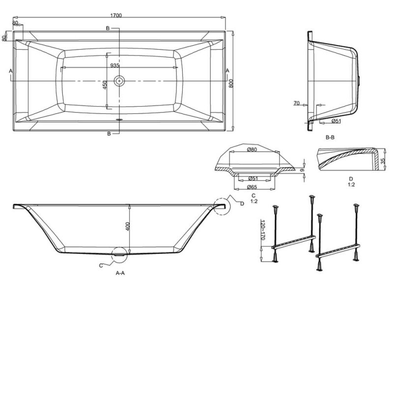 Cleargreen Double Ended Verde Rectangular Bath 1800mm x 800mm - White - R10