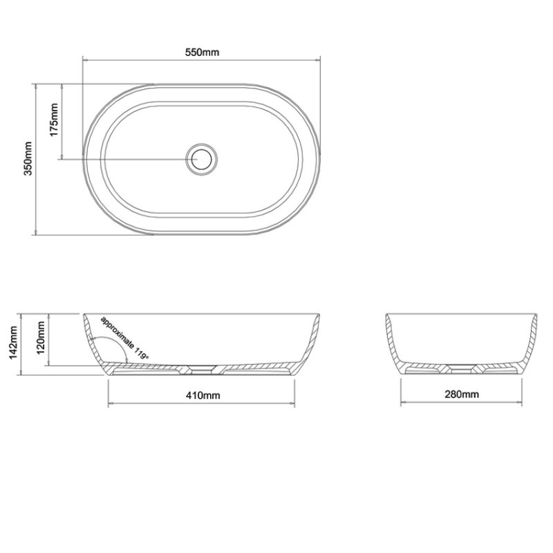Clearwater Clear Stone Formoso Sit-On Countertop Basin 550mm Wide - Gloss White - B1ACS