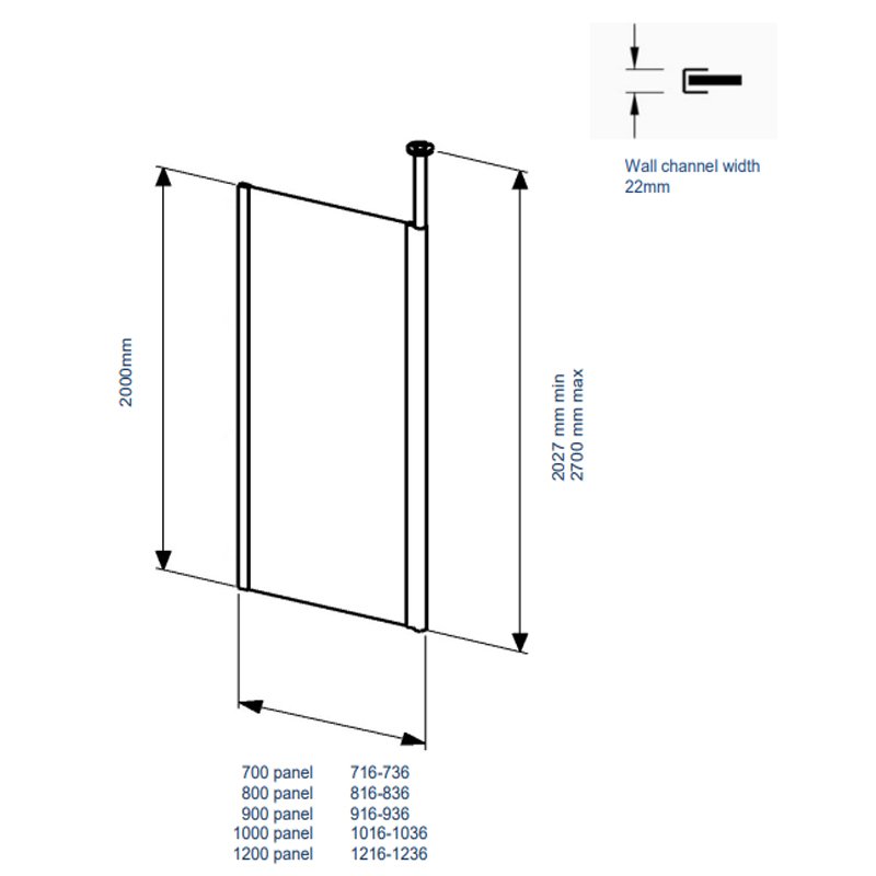 Coram Column Walk-in Front Panel Clear Glass 800mm - Polished Silver - ASC80CUC
